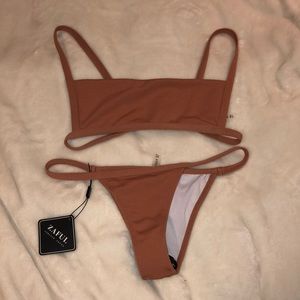 Zaful ribbed square collar bikini set